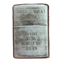 Load image into Gallery viewer, 1965 Vietnam War Zippo Lighter To Live and Almost Die Craig S. Wheat