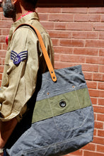 Load image into Gallery viewer, Vintage Blue and Green Stripe 1951 Tote Bag