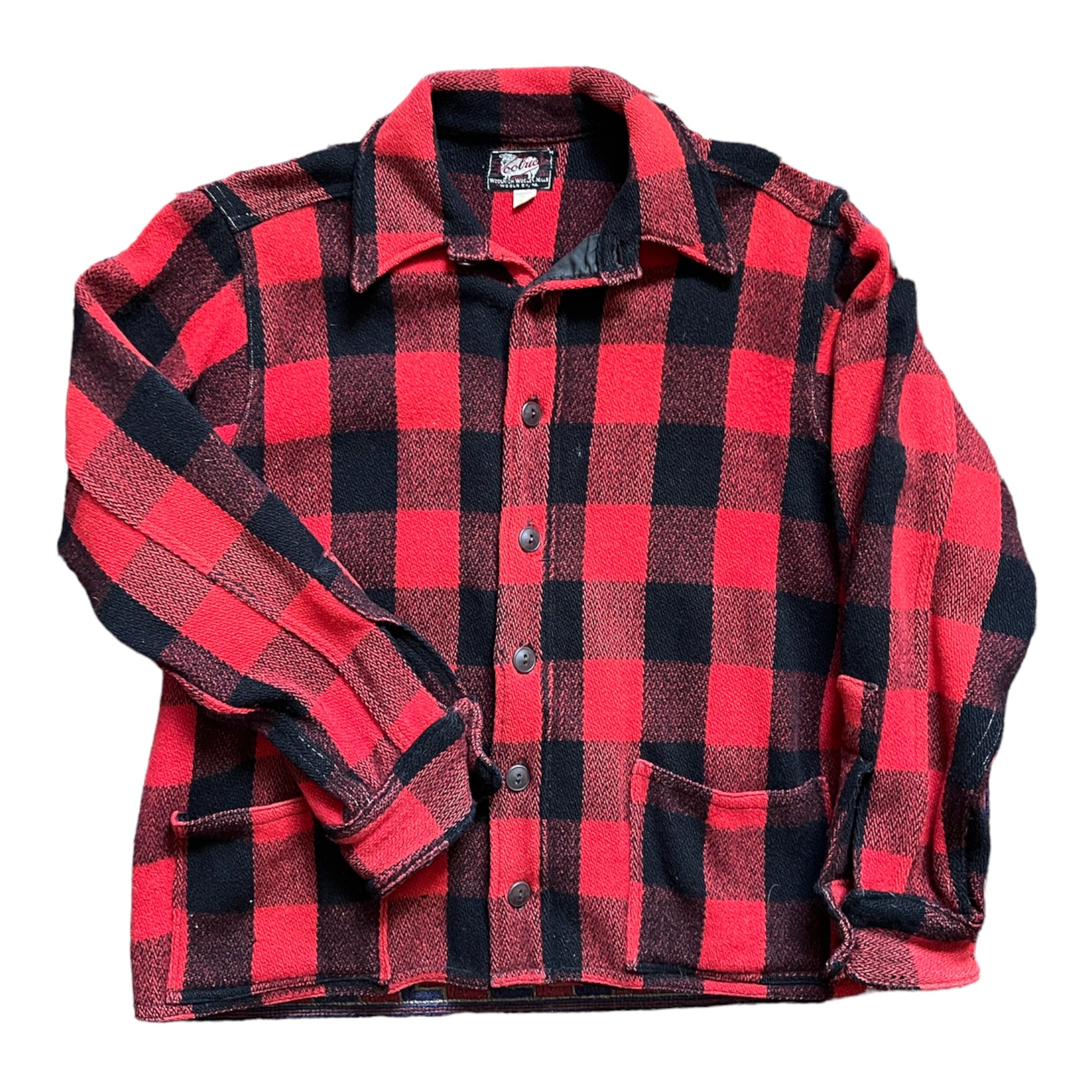 Original 1940s American Buffalo Check Wool Flannel Shirt by  40s Congress Wool Flannel Shirt with Gussets - Red & Black Check main image 1