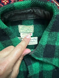 1950s LL Bean Green Buffalo Plaid Wool Hunting Shirt