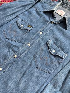 1960s Wrangler Denim Western Shirt Extra Long Tails