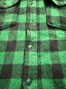 1950s LL Bean Green Buffalo Plaid Wool Hunting Shirt