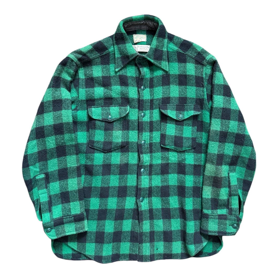 1950s LL Bean Green Buffalo Plaid Wool Hunting Shirt