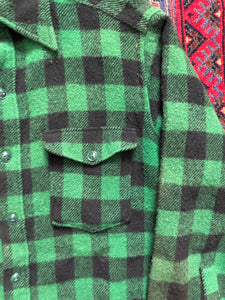 1950s LL Bean Green Buffalo Plaid Wool Hunting Shirt