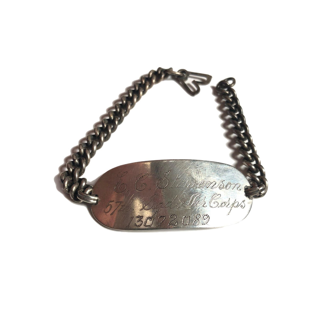 WWII Army Air Corps Sterling Silver ID Bracelet E.C. Stevenson