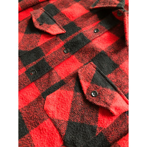 1970s Sears Red Buffalo Check Plaid Wool Shirt