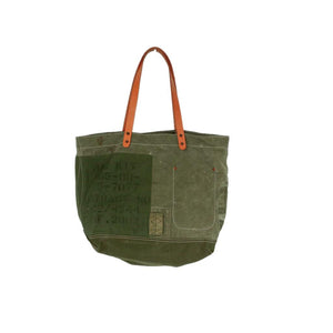 Vintage Khaki Green Patchwork Tote Bag